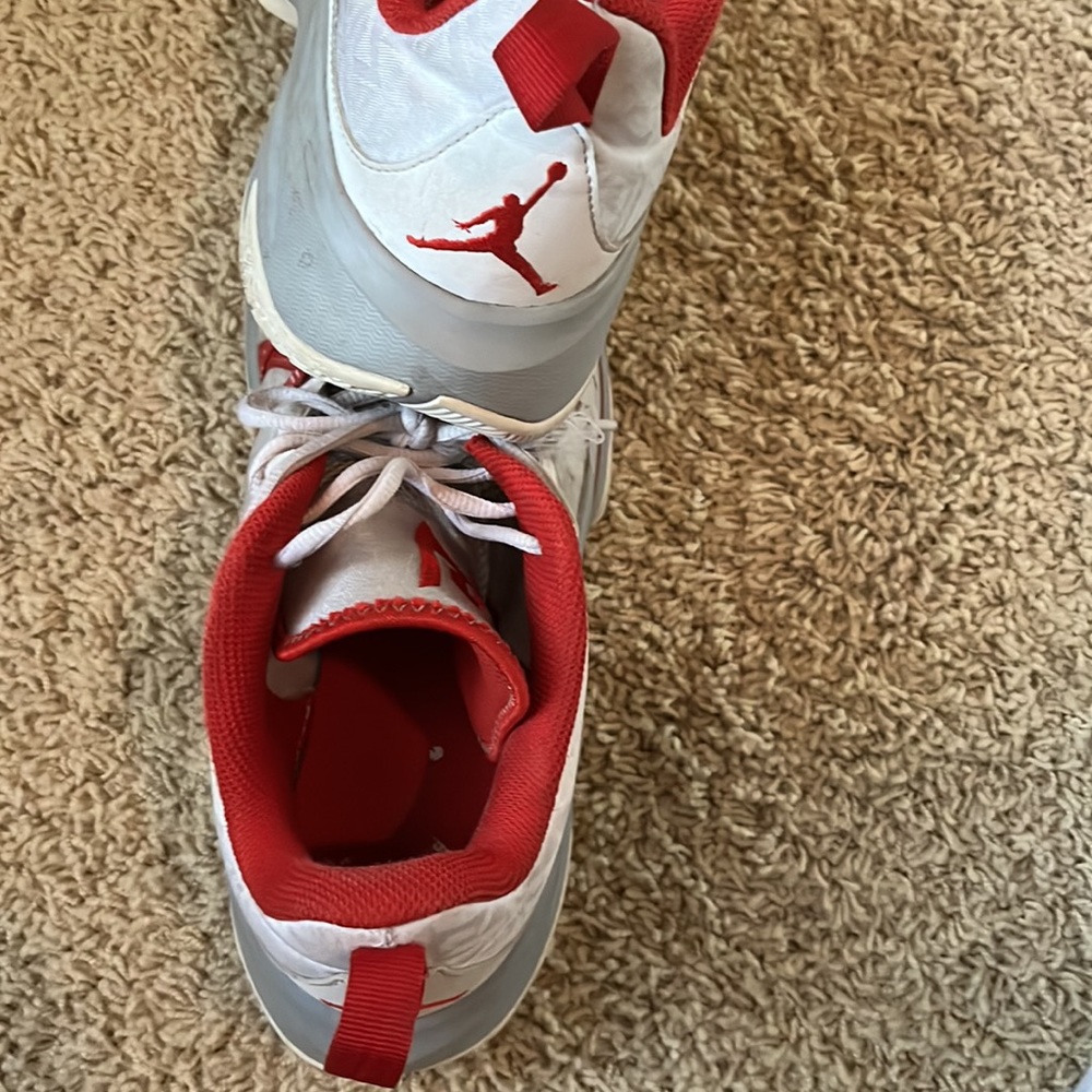 NIKE used Jordan One sneakers older boys/men size 9, red/white/grey - Picture 3 of 7